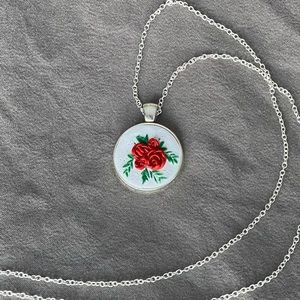 Hand crafted clay rose necklace